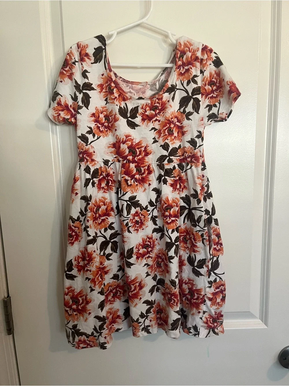 Old Navy White Short-Sleeve Dress with Orange Floral Print